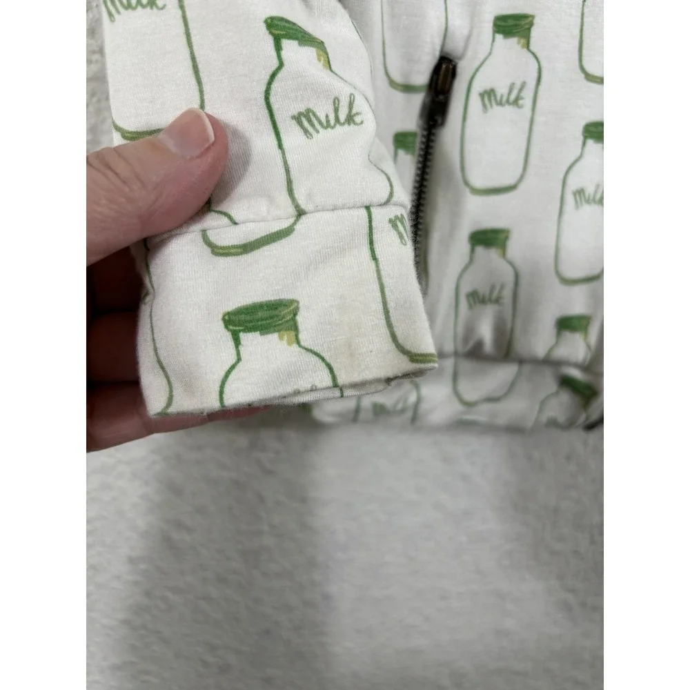 Quinn Jacket Girls 2T White Green Milk Bottle Print‎ Bamboo Zip Moto Sweatshirt